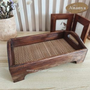 Artisan Teak Wood & Papyrus Tea Tray