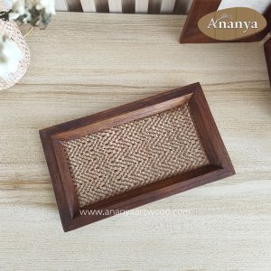 Artisan Teak Wood & Papyrus Woven Tray