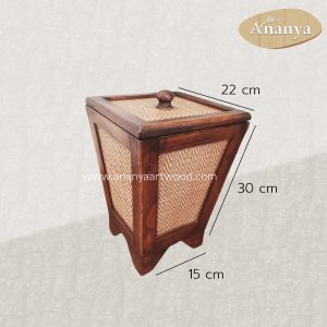 Alternative view of Artisan Teak Wood & Papyrus Woven Trash Can