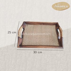 Alternative view of Artisan Teak Wood & Papyrus Serving Tray